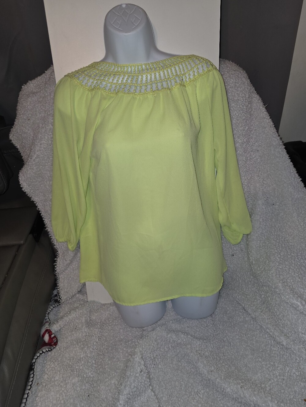 Women’s Light Green Crochet Yoke Blouse